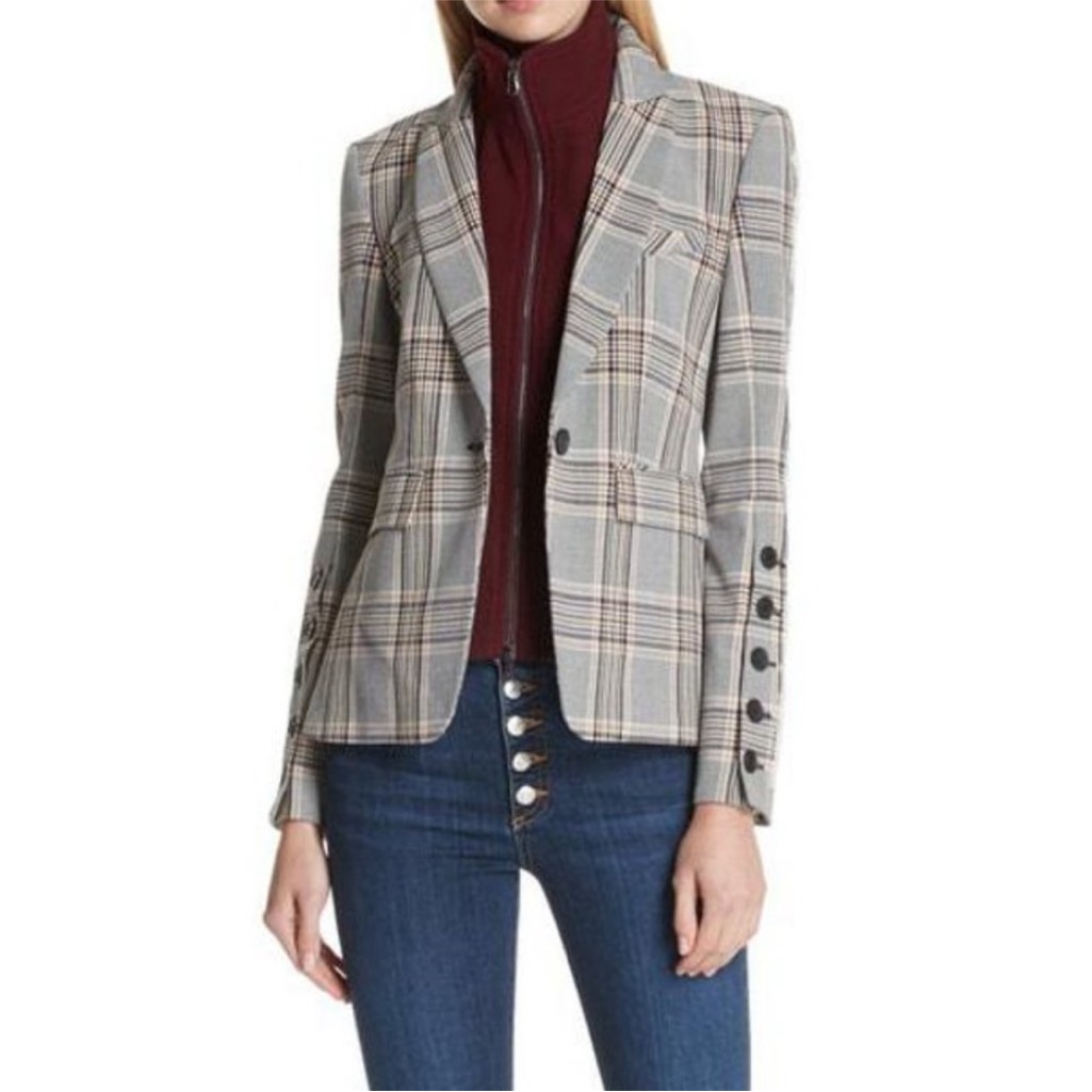 $698 Veronica Beard Gray Black Steele Dickey Plaid Jacket Blazer Size 0